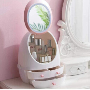 Oval Mirror Cosmetic Storage Organizer | Makeup Storage Box